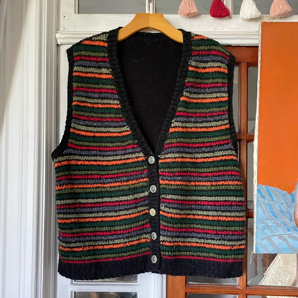 Vintage Hand Knit Striped Sweater Vest - Picture 3 of 6